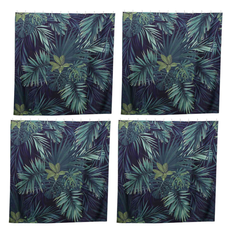 4X Green Shower Curtain Leaves Printing Pattern Modern Natural Plant Pattern Polyester Bathroom Waterproof Curtains