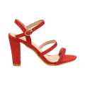 Red Block Heel Ankle Strap Sandals For Women(119-A). 