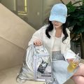Portable Transparent Pocket Drawstring Backpack Large Capacity PU Itabag Handheld Bag Lightweight Shoulder Bag Outdoor. 