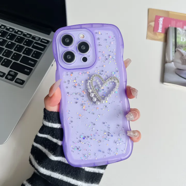 Sroof%20Case%20For%20iPhone%2011%2012%2013%2014%2015%20Pro%20Max%206%207%208%2014%2015%20Plus%20X%20XR%20XS%20Max%20New%20Fresh%20Transparent%20Drip%20Glue%20Star%20Sparkling%20Powder%20with%20Large%20Waves%20and%20Pearl%20Heart%20phone%20case%20back%20cover%20-%20Image%204