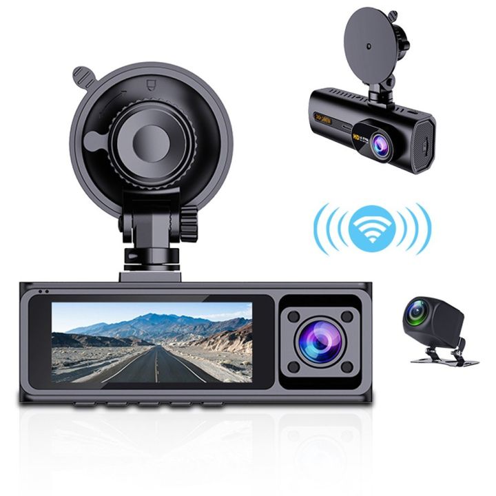 2.5K Car DVR Dash Camera Front/Inside/Rear 3-Lens Driving Recorder 3.16 Inch Screen Dashcam