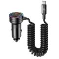 USAMS US-CC167 C33 60W Spring Cable Car Charger with Aperture(Black). 