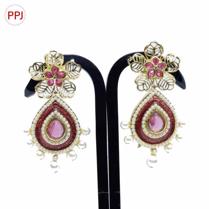 Ppj Collection Mariasha Gold Plated Flower With Layers Of Water Drop White And Green Earring For Women - 1 Pair
