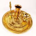 Golden Brass Puja Thali set 25 Cm Pujaa Thal Pital Plate Set Pujaa Thal sett. 