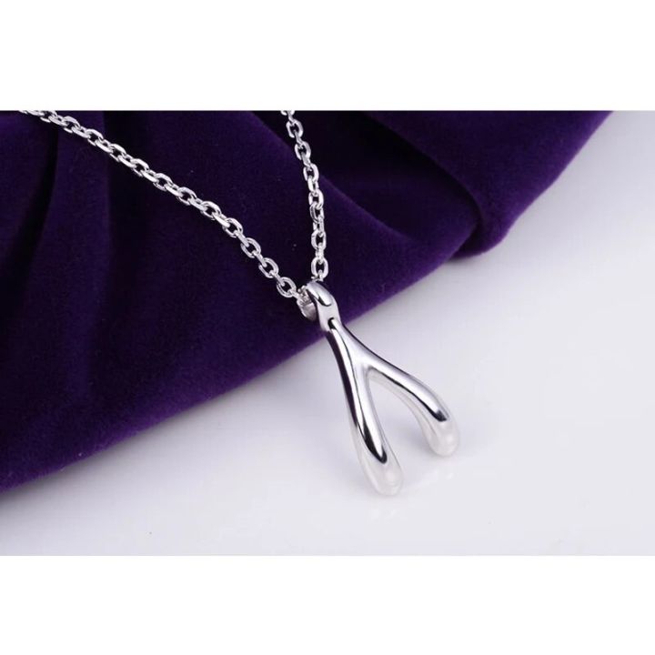 Poputton Fashion Kpop Wishbone Pendant Necklace Women Dogeared Wish Silver Plated Chain Necklace Collier Femme 2023 Jewelry
