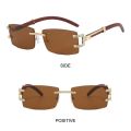 Vintage Wood Diamonds Punk Sunglasses Rhinestone Frameless Women's Rimless Sun Glasses Rectangle Square Eyewear for Beach Travel Streetwear. 
