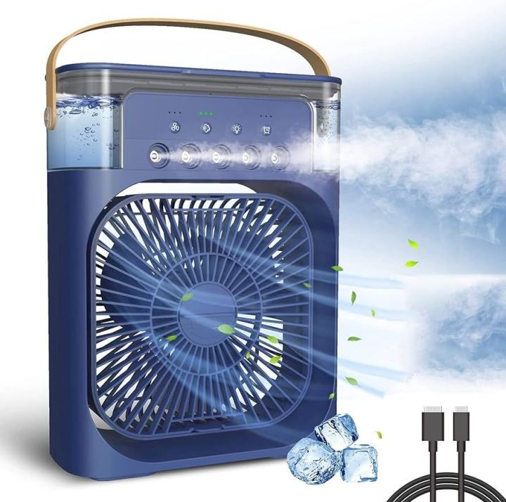 Portable AC Fan: 3 Speeds, 600ML, Colorful Lights