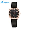 Langton Women Watch Quartz Movement Round Dial Roman Number Alloy Faux Leather Strap High Accuracy Lady Wristwatch Dating Anolog Watch. 