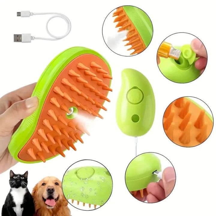 3 In 1 Steamy Pet Brush Electric Spray  Brush For Cat and  Dog For Massage Pet Grooming Removing Tangled and Loose Hair