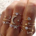 Youbo Silver Star Moon Spot Drill Ring Creative Retro Snake Shape Ring 7 Set. 