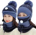 Women's Slouchy Knit Knitted Topi Scarf Mask 3-Piece Set for Winter Comfort. 