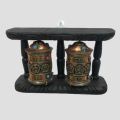 Two Wheel Prayer Wheel Or Mane With Wooden Frame Wall Hanging Or Table Decor ( 5 x 8) ". 