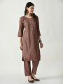 Women Brown Printed Panelled Pure Cotton Kurta with Palazzos & With Dupatta (DK-102). 