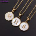 Wenefang MHS.SUN Fashion 26 Letters Pendant Necklace Women Girls A-Z Alphabet Stainless Steel Chain Shell Jewelry Simple Design 1Pcs. 