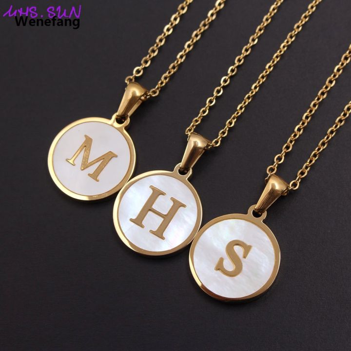 Wenefang%20MHS.SUN%20Fashion%2026%20Letters%20Pendant%20Necklace%20Women%20Girls%20A-Z%20Alphabet%20Stainless%20Steel%20Chain%20Shell%20Jewelry%20Simple%20Design%201Pcs%20-%20Image%203