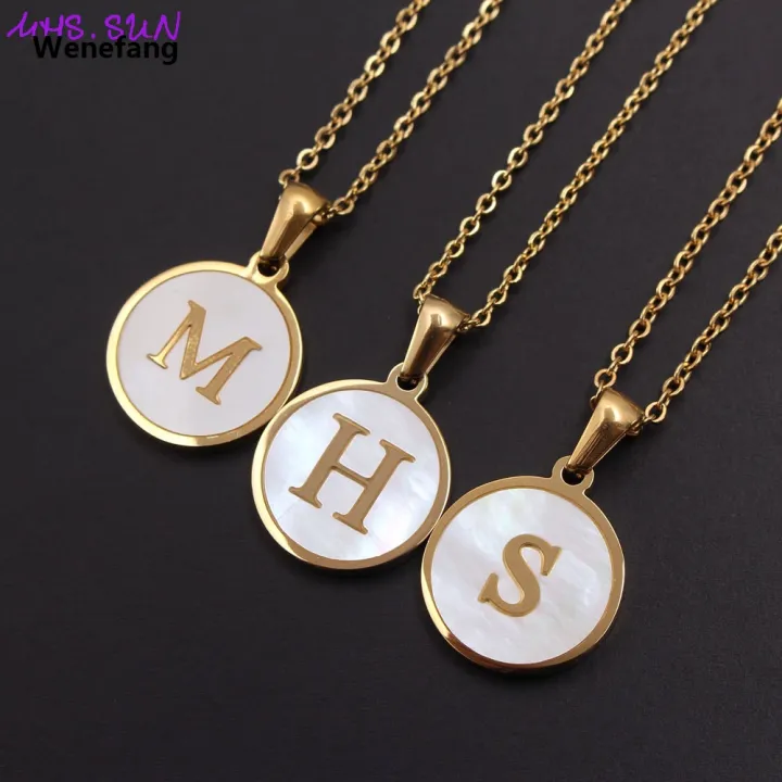 Wenefang%20MHS.SUN%20Fashion%2026%20Letters%20Pendant%20Necklace%20Women%20Girls%20A-Z%20Alphabet%20Stainless%20Steel%20Chain%20Shell%20Jewelry%20Simple%20Design%201Pcs%20-%20Image%203