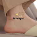 Difutagui Luxury Brand Jewelry Double Layer Heart Love Letter Anklet Snake New Chain Women Gold Color Stainless Steel Ladies Jewelry Not Fade. 
