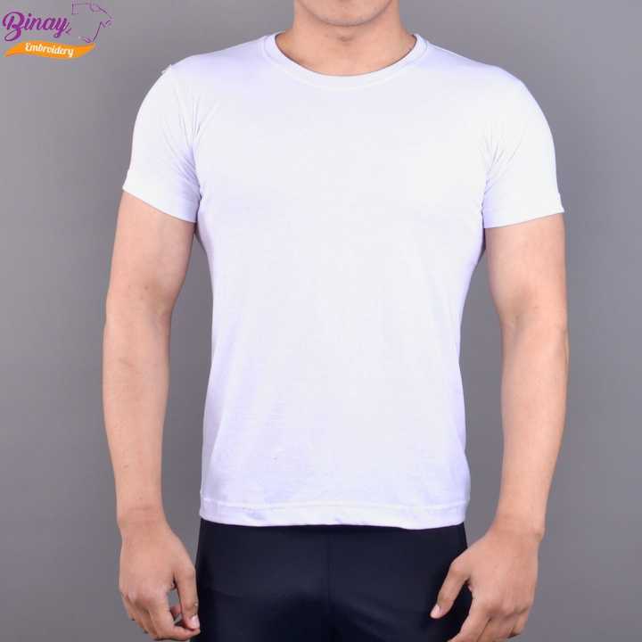 Binay Embroidery White Plain Cotton T-Shirts For Men -White | Multisize | Fashion | T-Shirts For Men |