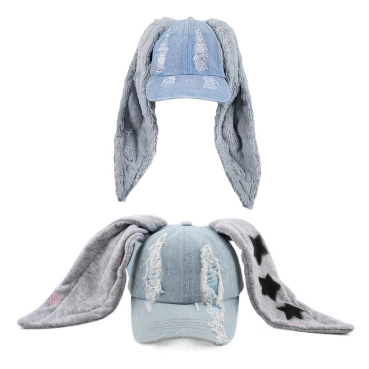 Y2k Hats New Jeans Bunny Ears Hats Kpop Outfits For Women Baseball Cap Hip-hop Beanies Grunge Girl Caps ZHANGNA