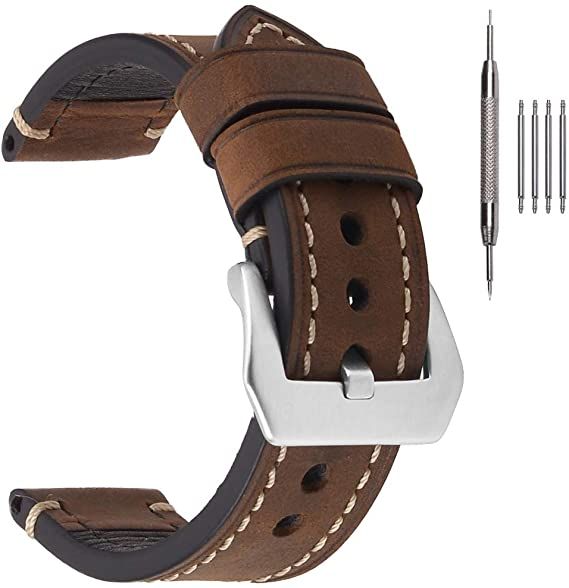 Leather Strap 20mm For Smart Watchs colour brown | Daraz.com.np