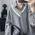 Knitted Vest Men's Spring and Autumn Korean-style Trendy V-neck Sweater Vest Outer Wear ins Hong Kong Style College Loose Lazy Jacket. 