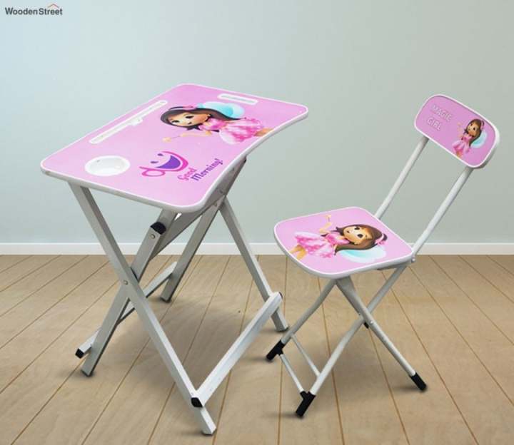 Kids Foldable Study Table Set (Print And Colour May Vary)
