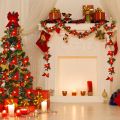 Original 2M10LED Christmas Garland Lighting Strings Artificial Red Flowers Holly Leaves for Home 2024 Xmas Ornament New Year Gifts 2025. 