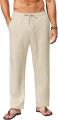 Men's Casual Linen Pants Elastic Waist Drawstring Yoga Beach Pants Lightweight Loose Fit Trousers with Pockets. 