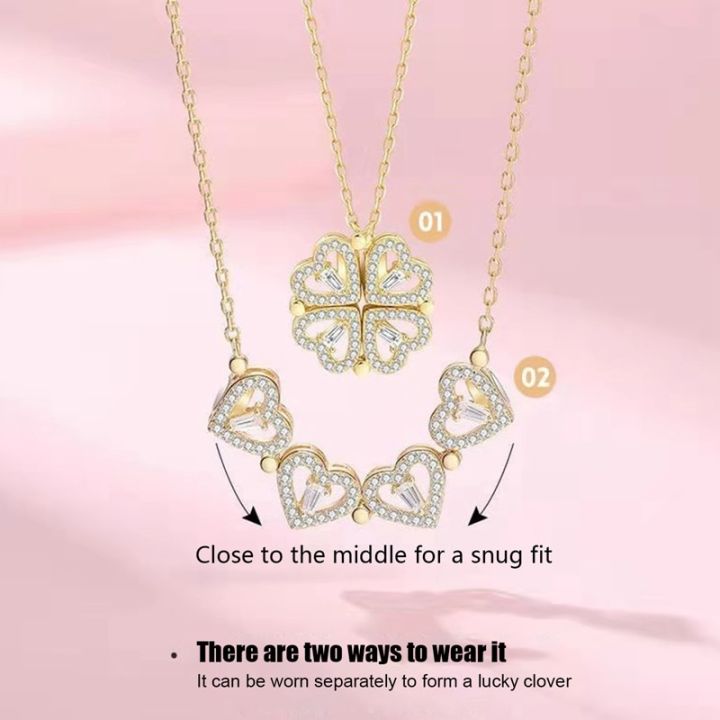 Accessories%20Point%20Golden%20Creative%20Four-Leaf%20Magnetic%20Folding%20Heart-Shaped%20Clover%20Necklace%20-%20Image%204