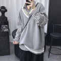 Knitted Vest Men's Spring and Autumn Korean-style Trendy V-neck Sweater Vest Outer Wear ins Hong Kong Style College Loose Lazy Jacket. 