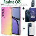 BLKNAIM 4-in-1 NEW For Realme C65 case Anti-fall Color phone case +Purple light Matte Ceramic Film +Carbon Fiber Back Film +Lens Film. 