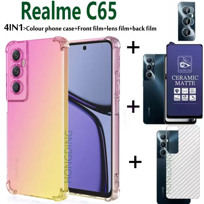 BLKNAIM%204-in-1%20NEW%20For%20Realme%20C65%20case%20Anti-fall%20Color%20phone%20case%20+Purple%20light%20Matte%20Ceramic%20Film%20+Carbon%20Fiber%20Back%20Film%20+Lens%20Film%20-%20Image%202