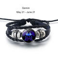 12 Constellation Zodiac Sign Braided Leather Bracelet Woven Glass Dome Bracelet MNP. 