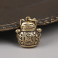 Pure Copper Lucky Cat Keychain DIY Jewelry Hanging Accessories Keyring Pendant MNP. 