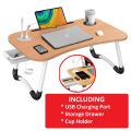 Lap Desk Bed Tray Table, Foldable Bed Desk For Laptop, Stand Bed Table With Usb Charging Port/cord Organizer/storage Drawer/reading Stand/cup Holder, Laptop Desk For Bed Couch, Eating/working/writing. 