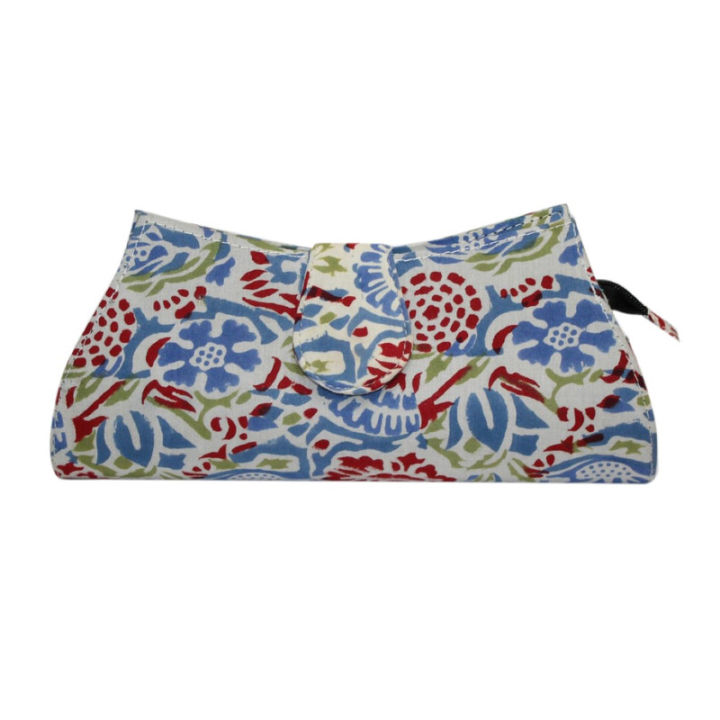 Clutch/ Women Wallet Hand Block Print  White/Blue/Red/Green Color Floral Print