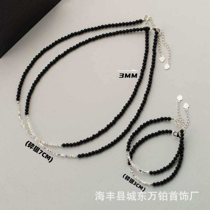 Simple%20and%20versatile,%20S925%20sterling%20silver%20crushed%20silver,%20black%20onyx%20beaded%20necklace,%20unique%20personality,%20niche%20design,%20clavicle%20chain%20-%20Image%204