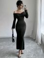 Off Shoulder Full Sleeve Long Dress For Women. 