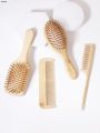Sutuiying 4PCS natural bamboo and wood comb, anti-static, pointed tail comb, Fifty percent discount oval square scalp massage brush, dry and wet dual-purpose. 