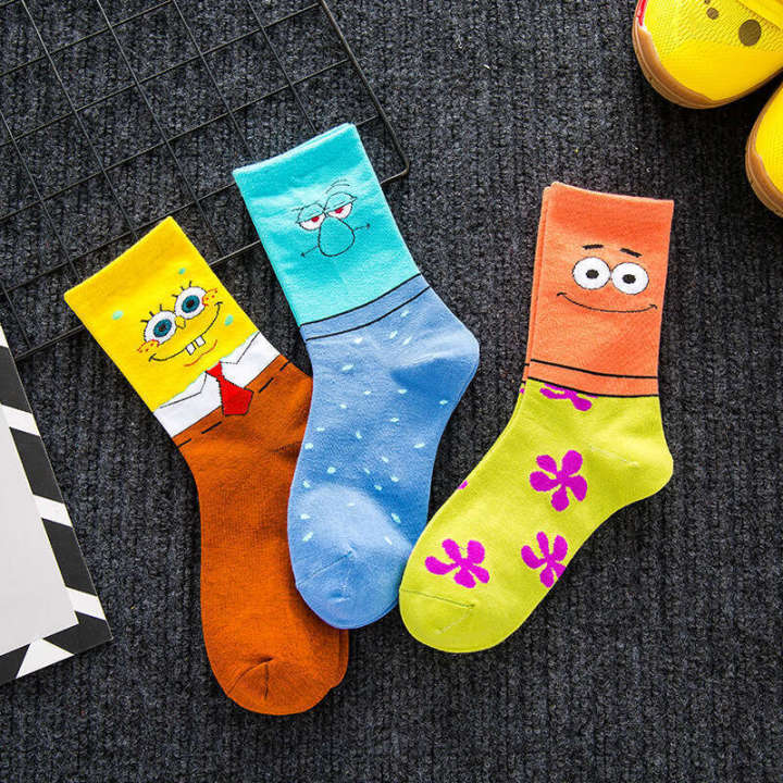 Owen 5 SpongeBob SquarePants Squidward Trendy Patrick Star Egyptian Basketball Autumn Winter Mid-Calf Mens Cotton Socks