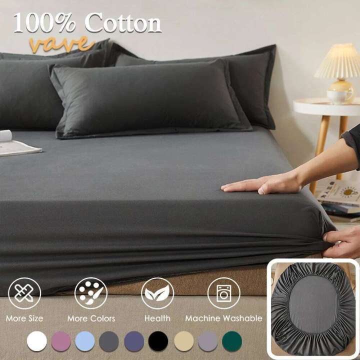100% Cotton Fitted Sheet with Elastic Band Solid Color Anti-slip Adjustable Mattress Cover for Single Double King Queen Bed
