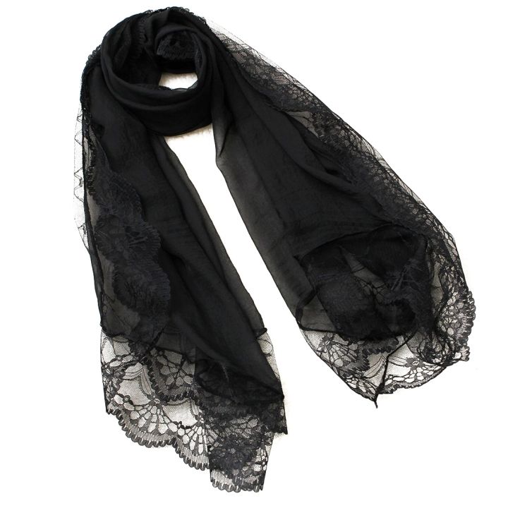 NAMUNY%202%20Pcs%20Woman%20Scarves%20Chiffon%20Lace%20Scarf%20Wrap%20Scarf%20Black%20&%20White%20-%20Image%204