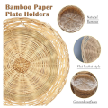 ARELENE 8 Pack Bamboo Paper Plate Holders, 10 Inches Reusable for Dinner Plates Hand Woven Wicker Paper Plate Baskets. 