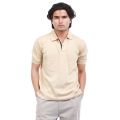 Brigade8 Beige Plain Cotton Half Sleeves Polo T-Shirt For Men. 