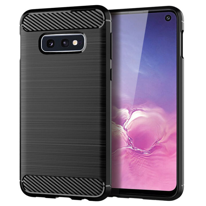 lthmy for Samsung Galaxy S10e Case Carbon Fiber TPU Soft Silicone Back Cover Armor Phone Case Casing