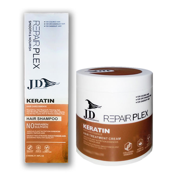J D Professional Repair Plex Smooth and Nourish Shampoo 900ml/ Keratin Hair Care Essence Treatment Cream,1000ml Pack Of 2