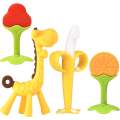 Baby Teething Toys (4 Pack) - Silicone Teethers Soothe Gums, Banana Toothbrushes, Fruit Giraffe Shapes with Storage Case | BPA-Free Teether Set for Toddlers. 