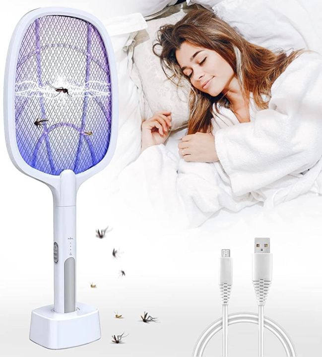 Plastic Racket Automatic Mosquito Killer Swatter/Bat | GECKO White 1200 mAh Lithium Battery Mosquito Killer