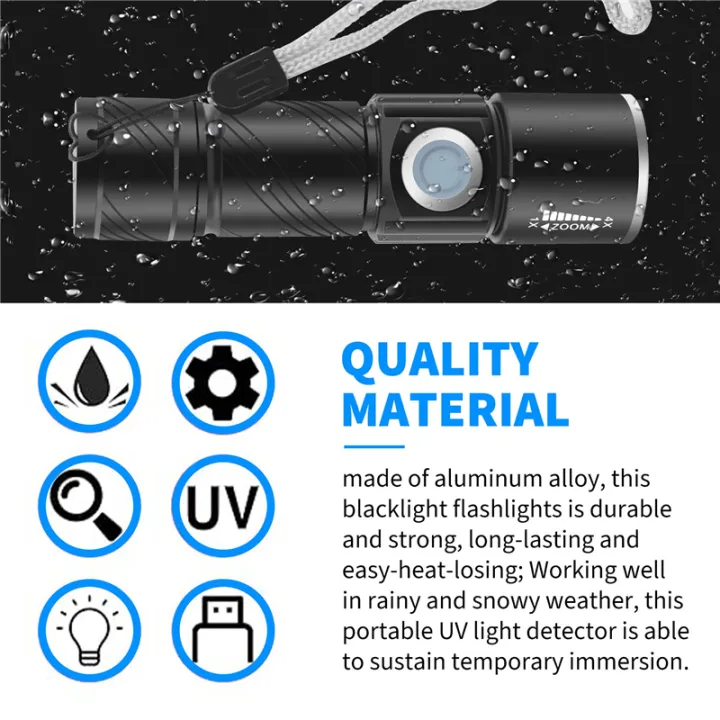 395Nm%20UV%20Light%20Flashlight%20Blacklight%20USB%20Rechargeable%20LED%20Flashlight%20Waterproof%20Inspection%20Pet%20Urine%20Torch%20Lamp%20-%20Image%202