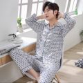 Men Pajamas Cotton Long-Sleeved Home Clothes. 
